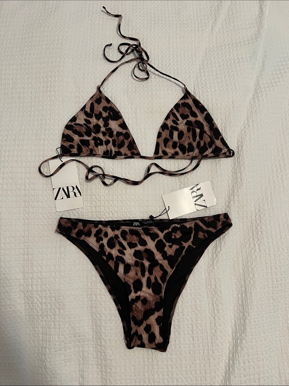 Zara Leopard Print Triangle Bikini - Brown & Black